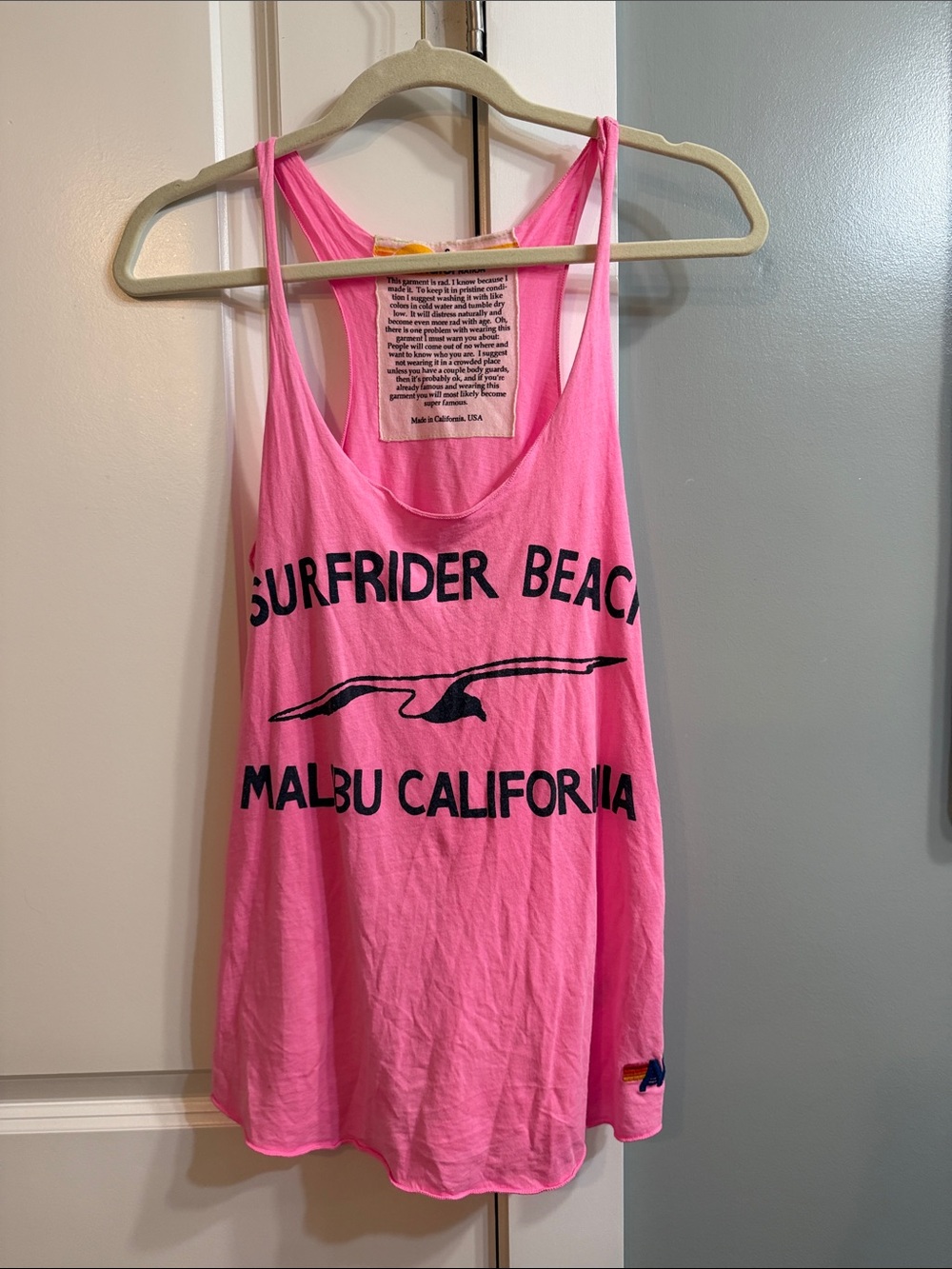 Aviator Nation Neon Pink Surfrider Beach Malibu California Muscle Tank small EUC